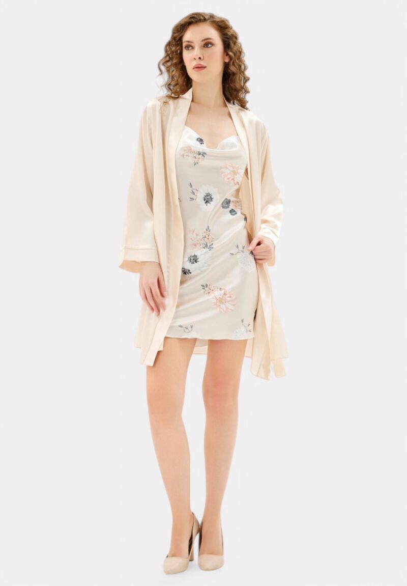 Σετ Ρόμπα - Νυχτικό σατέν Moongirl White Romance