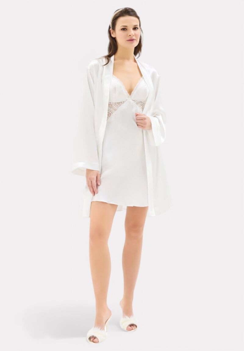 Σετ Ρόμπα - Νυχτικό σατέν Moongirl Pure White