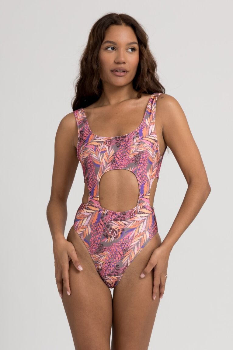 Μαγιό γυναικείο ολόσωμο με ανοίγματα Floral Leaves