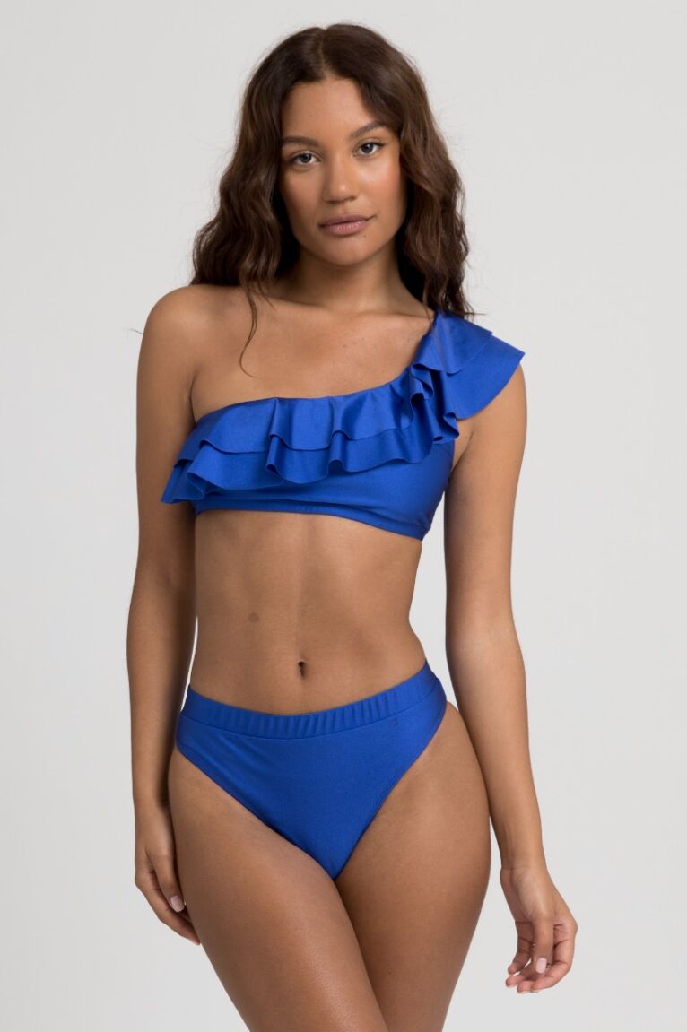 Μαγιό γυναικείο Bikini One Shoulder με Βολάν Blue