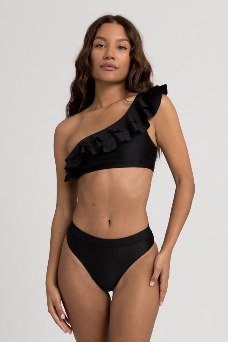 Μαγιό γυναικείο Bikini One Shoulder με Βολάν Black