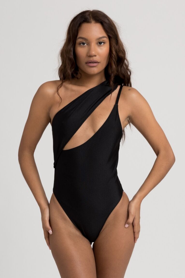 Μαγιό γυναικείο Ολόσωμο One Shoulder με Cut-Out Black