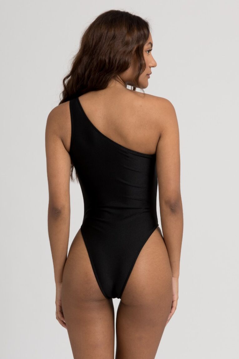 Μαγιό γυναικείο Ολόσωμο One Shoulder με Διακοσμητικό Κρίκο Black