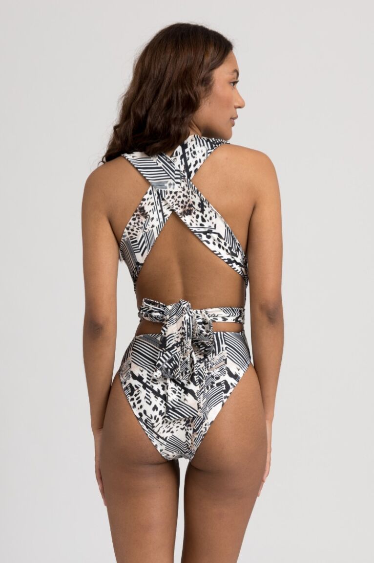 Μαγιό γυναικείο Ολόσωμο με Χιαστί Πλάτη και Φιόγκο Animal Print