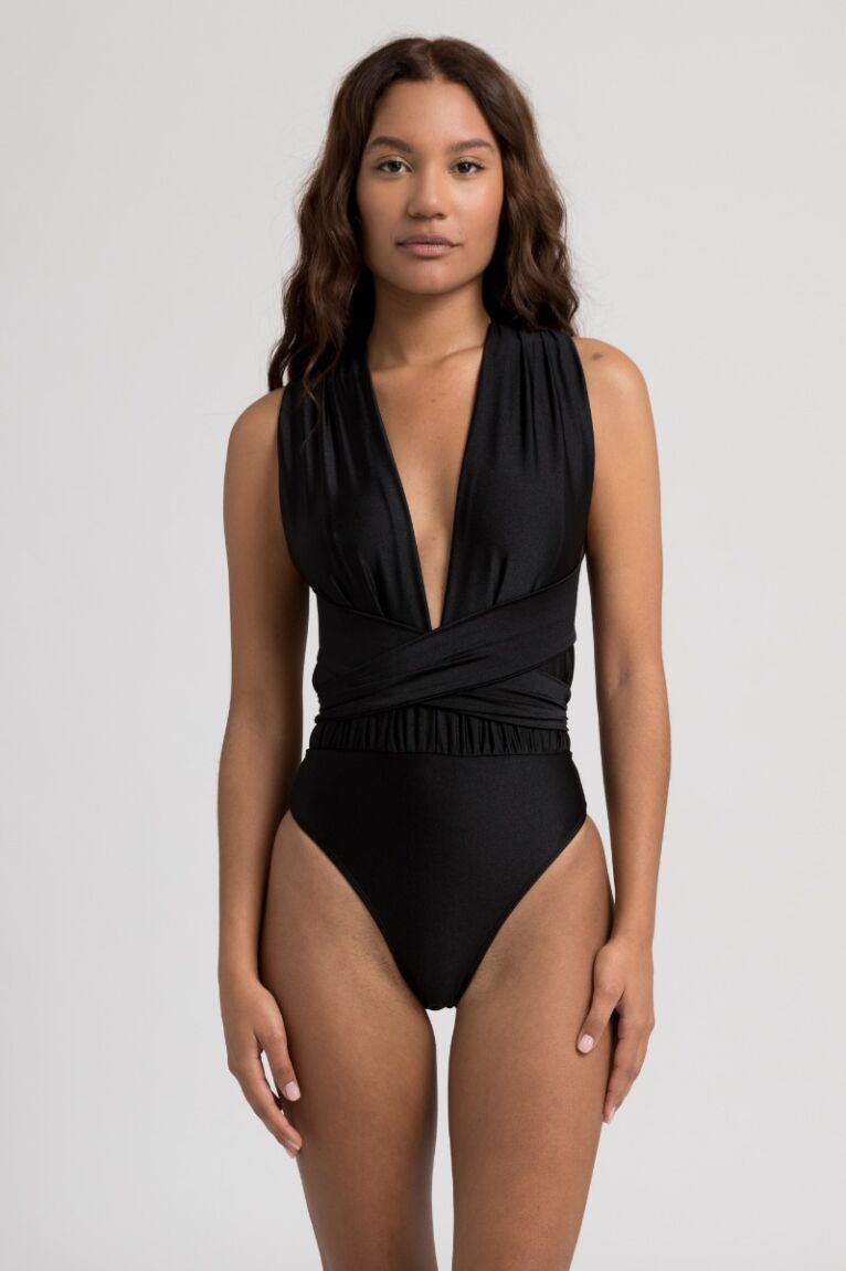 Μαγιό γυναικείο Ολόσωμο με Χιαστί Πλάτη και Φιόγκο Black