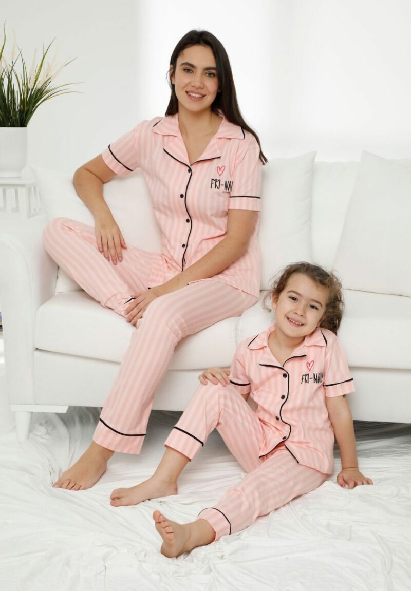 Πιτζάμα παιδική-εφηβική με μακρύ παντελόνι ριγέ ροζ Sexen