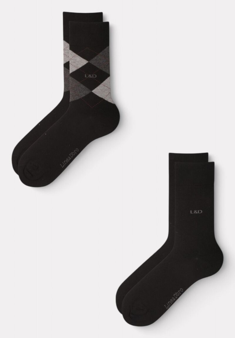 Κάλτσες ανδρικές βαμβακερές Linea D'oro Καρό σε οικονομικό πακέτο 2 τεμαχίων