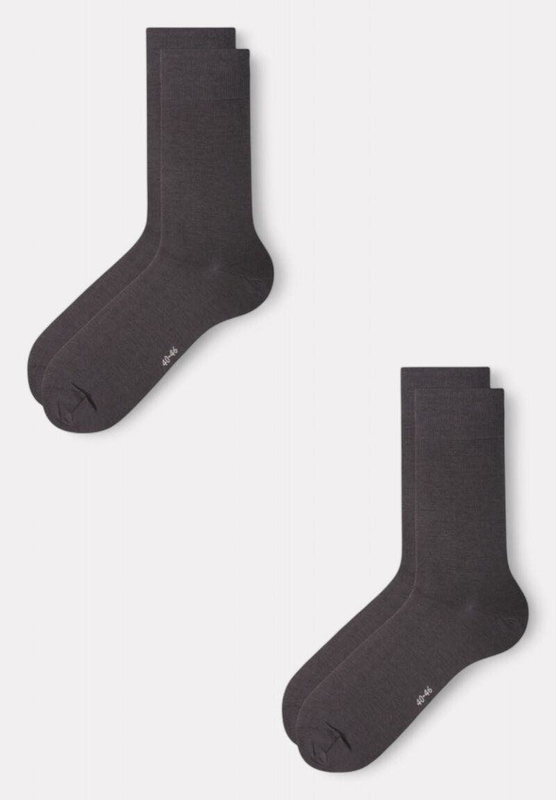 Κάλτσες ανδρικές βαμβακερές Linea D'oro Total Grey σε οικονομικό πακέτο 2 τεμαχίων