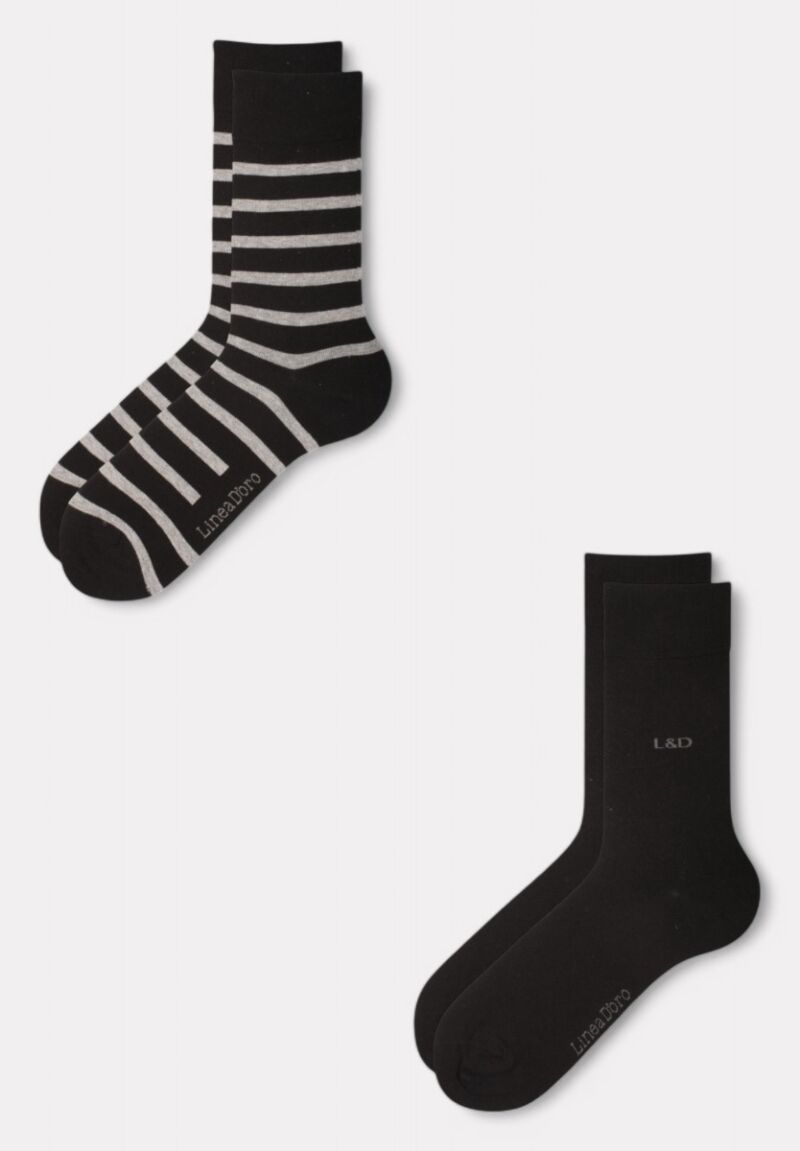 Κάλτσες ανδρικές βαμβακερές Linea D'oro Black Stripes σε οικονομικό πακέτο 2 τεμαχίων