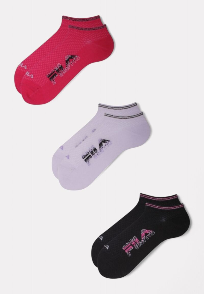 Fila Κάλτσες Ροζ, Λιλά & Μαύρο με Σπαστό Logo | Σετ 3 Ζευγάρια