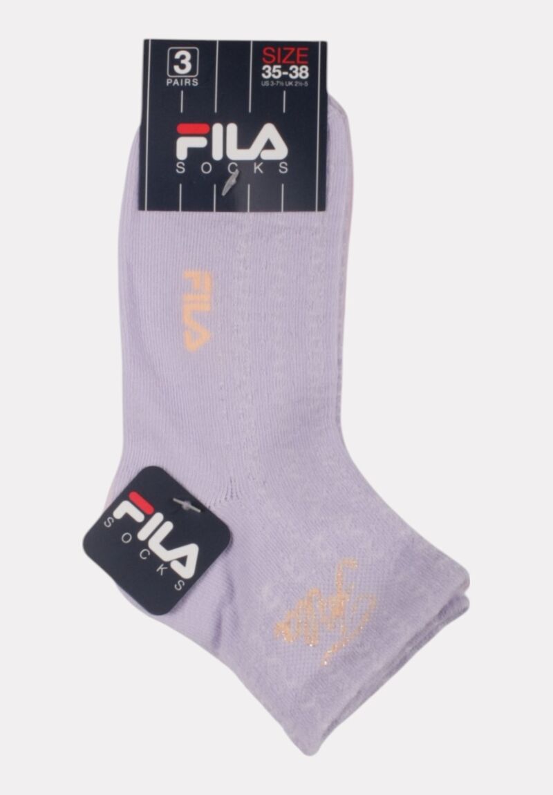 FILA Παιδικές κάλτσες σετ 3 ζεύγη με logo και glitter - Λιλά/Ροζ/Λευκό