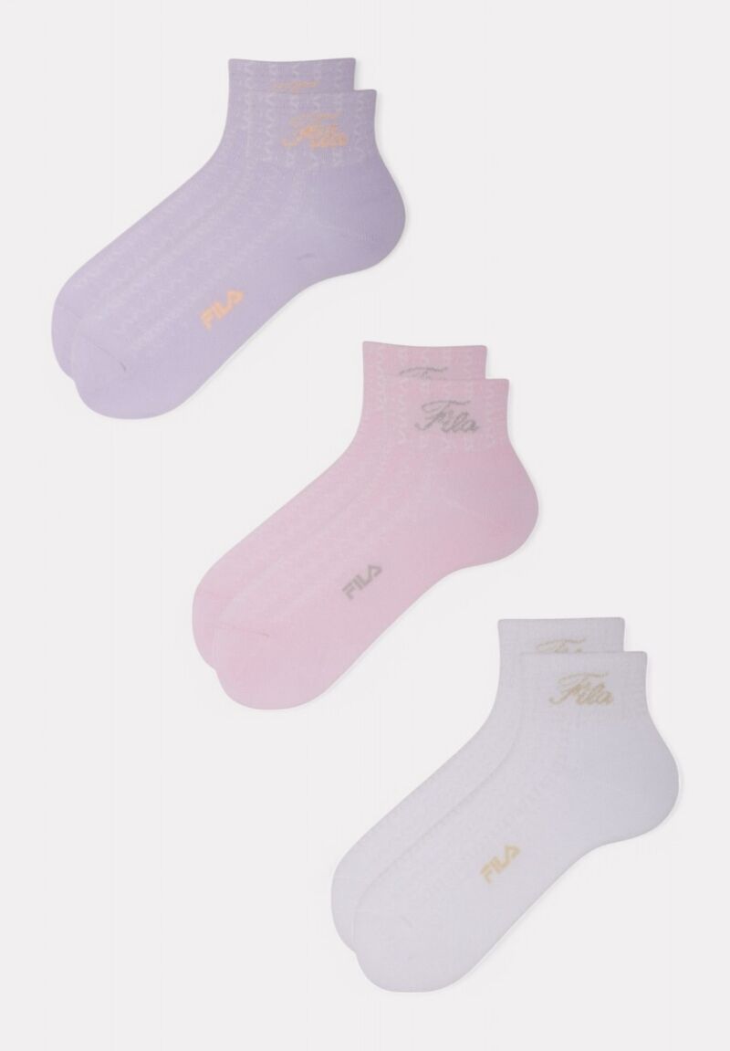 FILA Παιδικές κάλτσες σετ 3 ζεύγη με logo και glitter - Λιλά/Ροζ/Λευκό