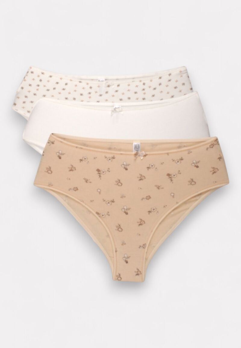 Σλιπ γυναικεία High Waist Bikini New Bra Lingerie Flower 3 Τεμ.