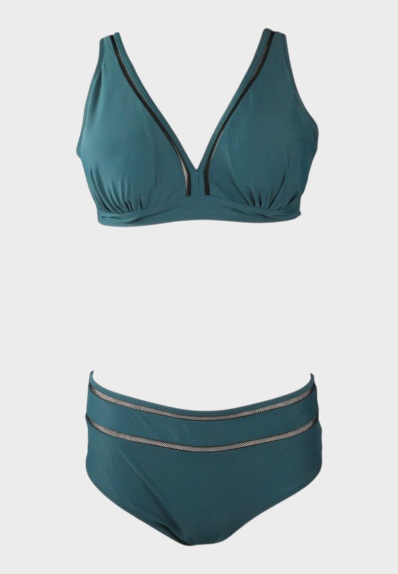 Πράσινο γυναικείο σετ μαγιό με τοπ τύπου bralette και ψηλόμεσο σλιπ