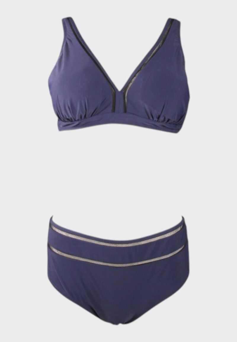 Μπλε γυναικείο σετ μαγιό με τοπ τύπου bralette και ψηλόμεσο σλιπ