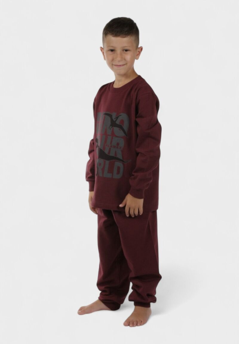 Παιδική Πιτζάμα Φούτερ Dinosaur Μπορντό Χριστίνα | 100% Βαμβάκι