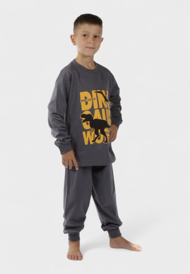 Παιδική Πιτζάμα Αγόρι Dinosaur World Ανθρακί – Χριστίνα | 100% Βαμβάκι