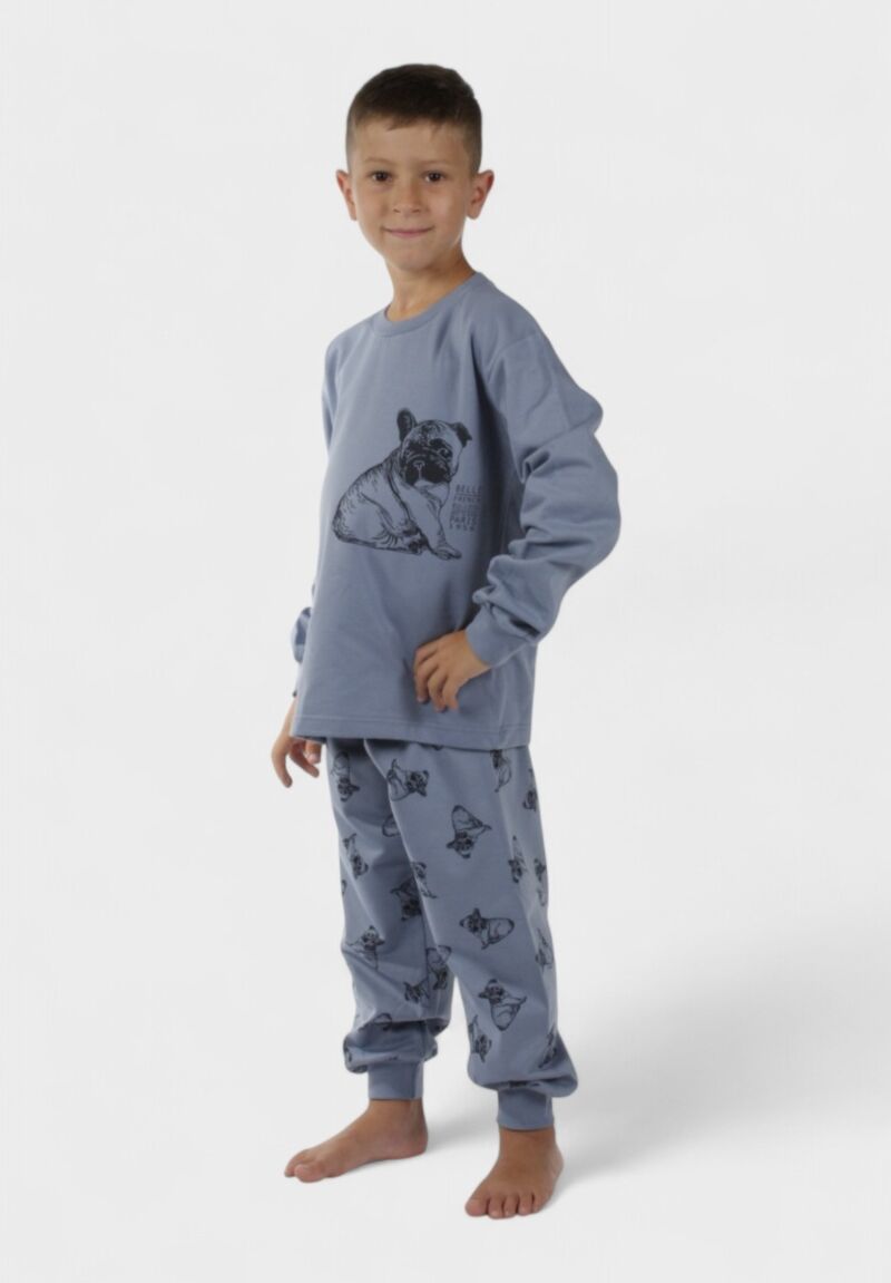 Παιδική Πιτζάμα Φούτερ με Bulldog Χριστίνα 100% Βαμβάκι Σιέλ
