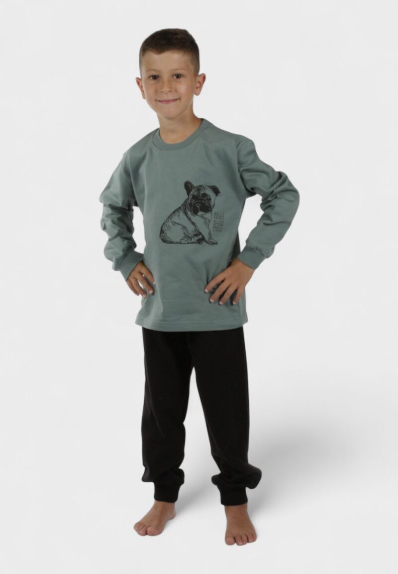 Παιδική Πιτζάμα Φούτερ με Bulldog Χριστίνα 100% Βαμβάκι Λαδί