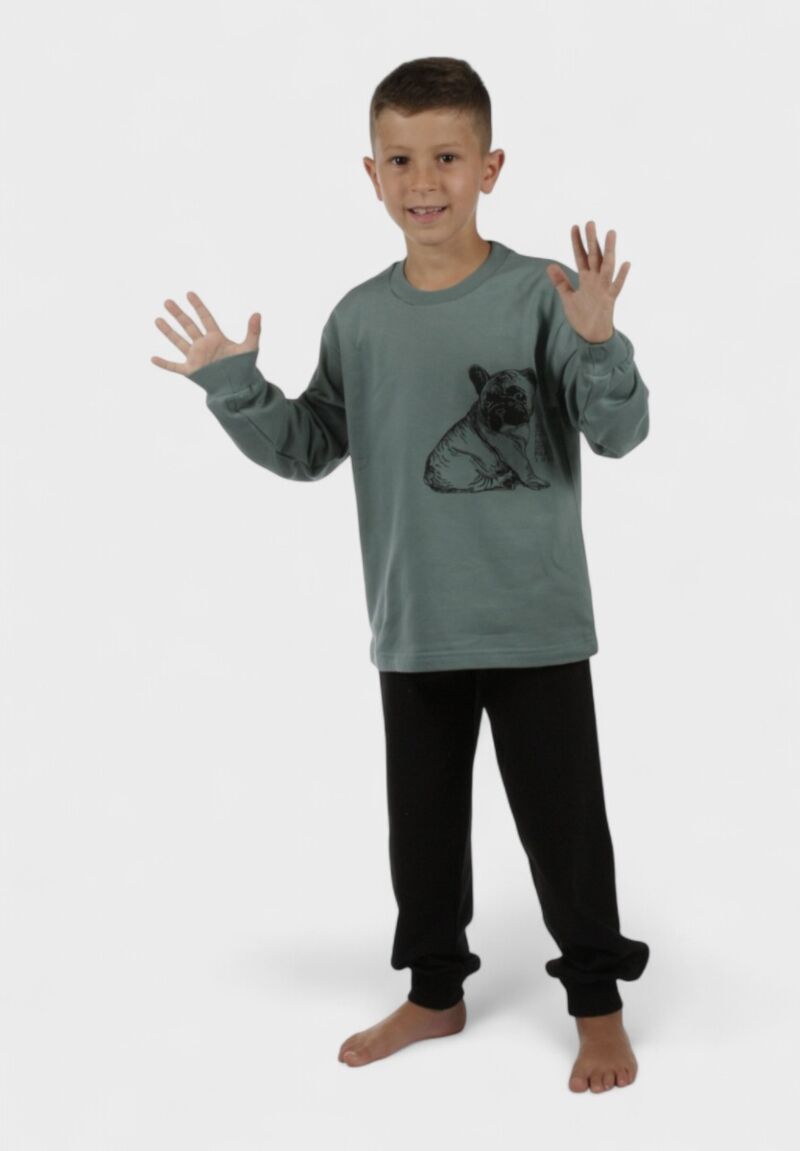 Παιδική Πιτζάμα Φούτερ με Bulldog Χριστίνα 100% Βαμβάκι Λαδί