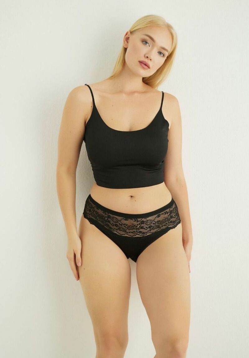 Brazil Slip με δαντέλα ψηλοκάβαλα Sexen Eliza Black 5 Tεμ.