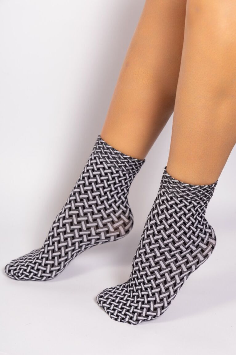 Σοσόνια γυναικεία ημίκοντα Black & White Lines Linea D'oro