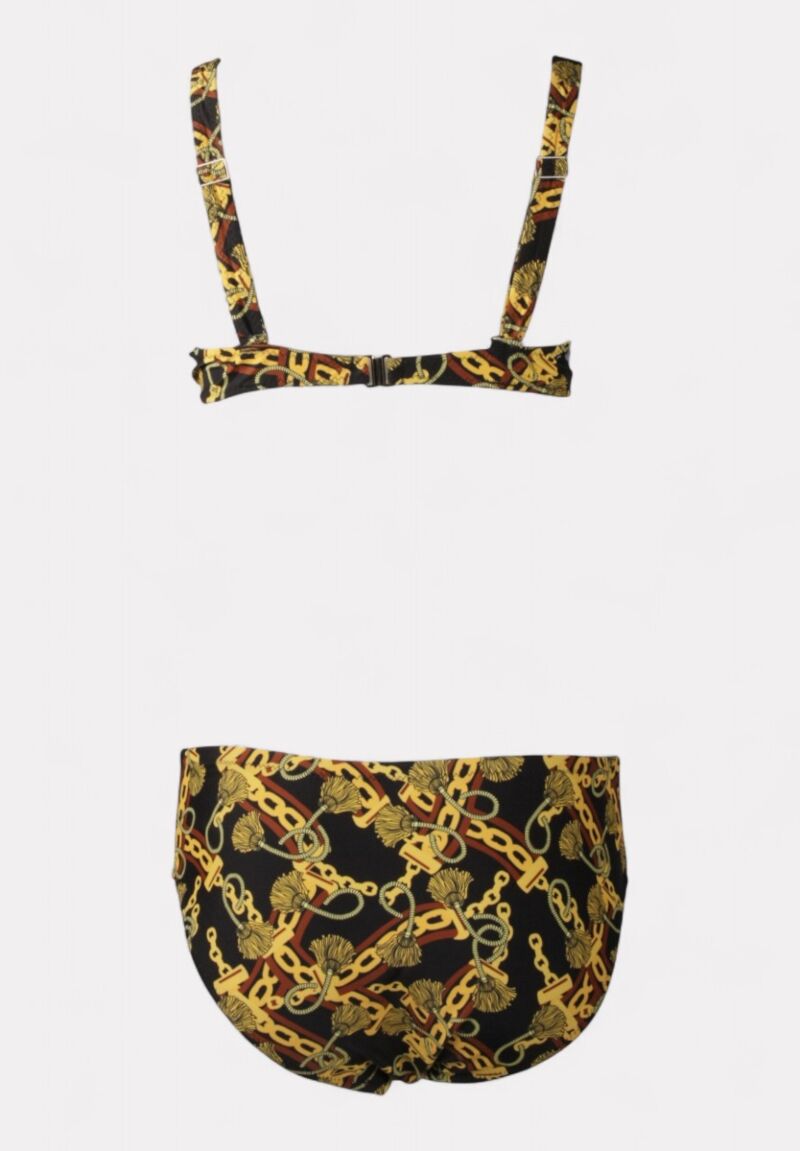 Γυναικείο μαγιό μαύρο μπικίνι με μπανέλα και χρυσό print 