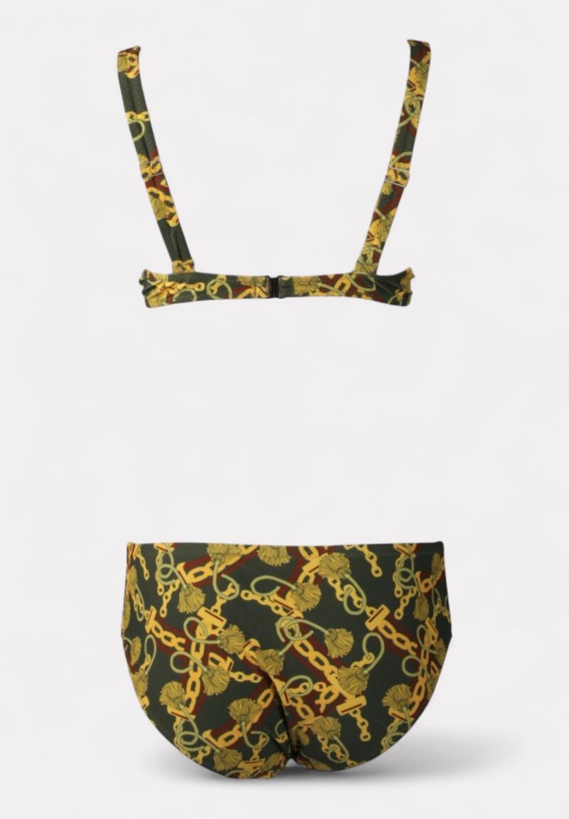 Γυναικείο μαγιό πράσινο μπικίνι με μπανέλα και χρυσό print 