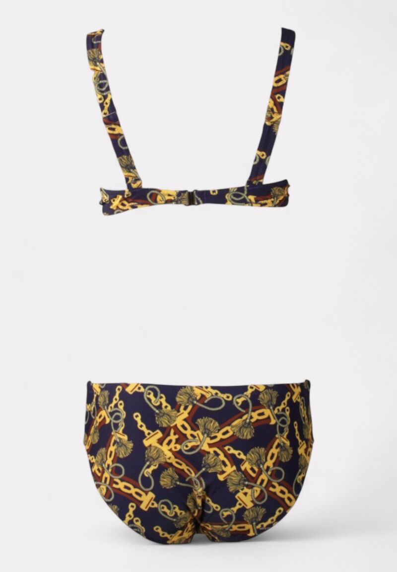Γυναικείο μαγιό μπλέ μπικίνι με μπανέλα και χρυσό print 