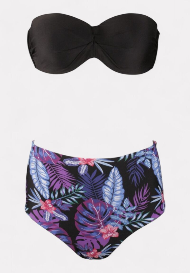 Γυναικείο Μπικίνι Ψηλόμεσο Μαύρο-Τροπικό
