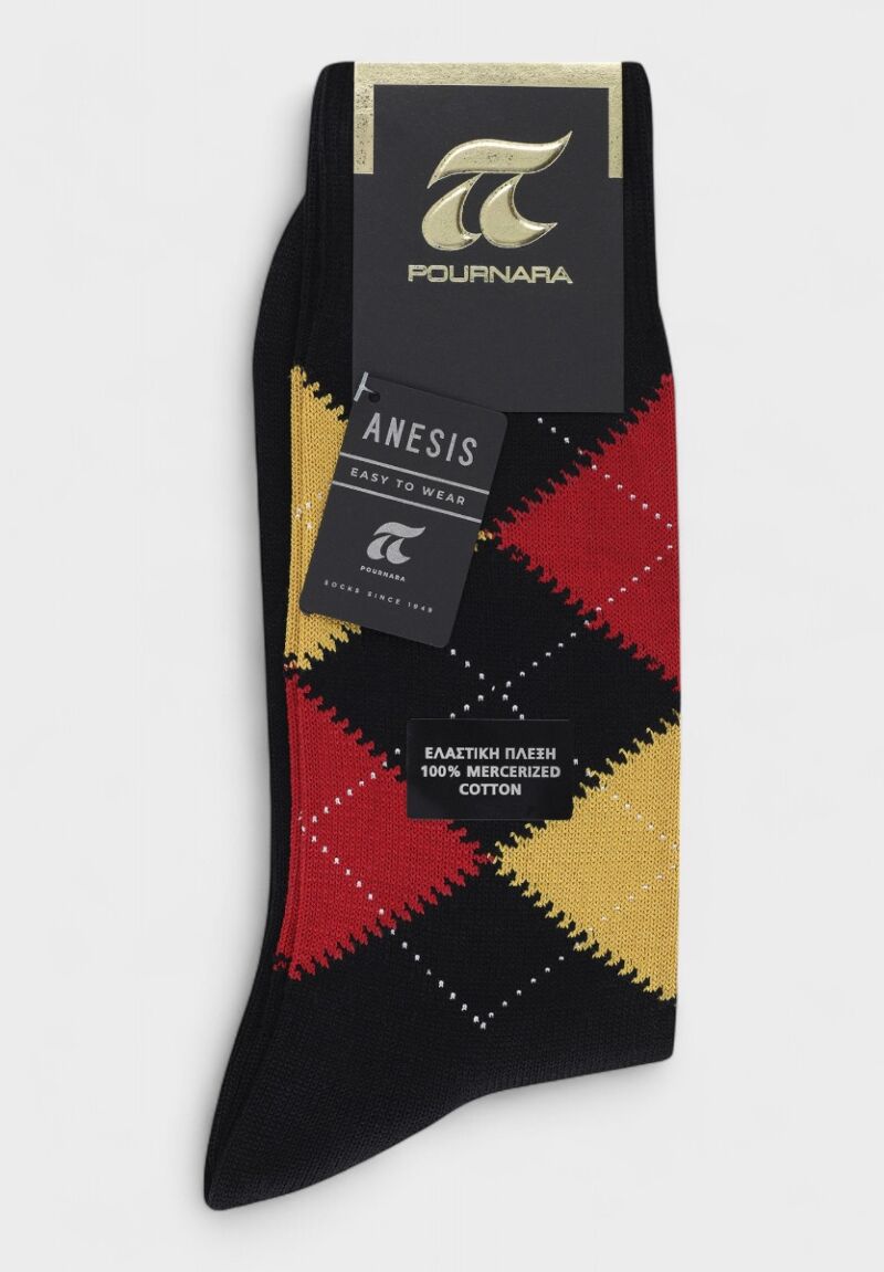 ANESIS Βαμβακερή Κάλτσα Pournara Με Ρόμβους & Άνετη Εφαρμογή Μαύρο