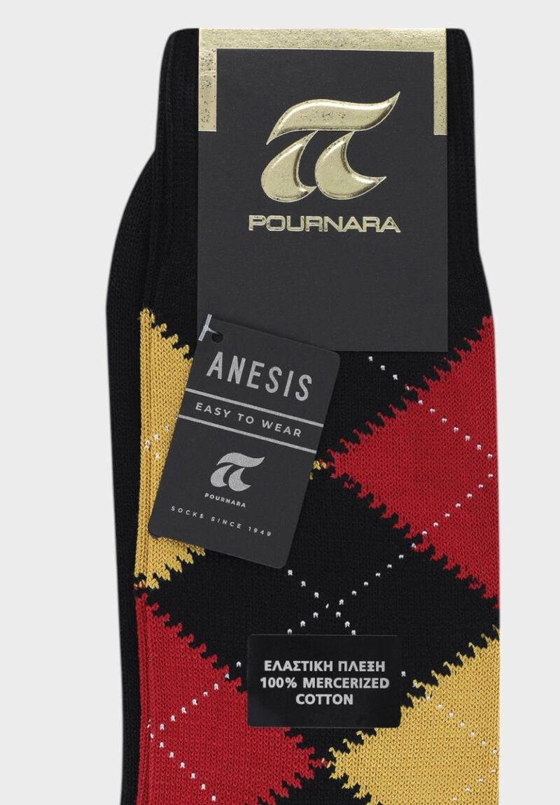 ANESIS Βαμβακερή Κάλτσα Pournara Με Ρόμβους & Άνετη Εφαρμογή Μαύρο