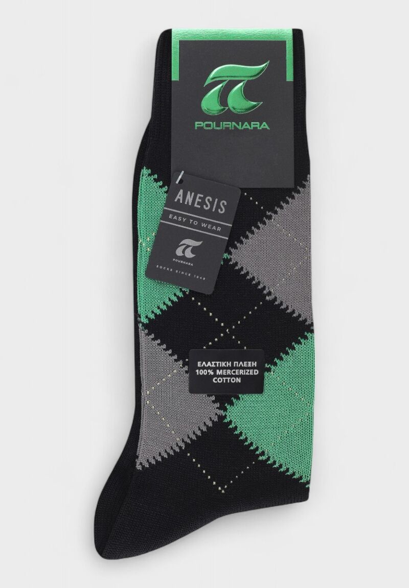 ANESIS Βαμβακερή Κάλτσα Pournara Με Ρόμβους & Άνετη Εφαρμογή Μαύρο