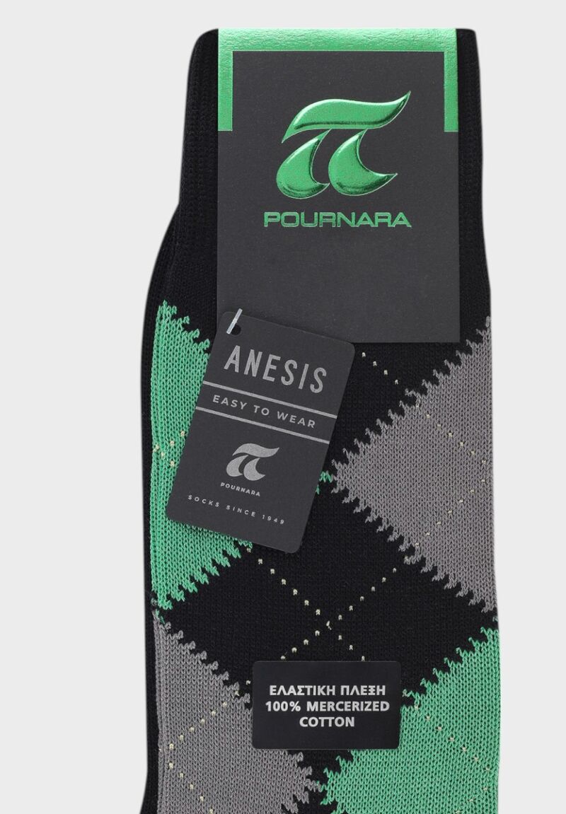 ANESIS Βαμβακερή Κάλτσα Pournara Με Ρόμβους & Άνετη Εφαρμογή Μαύρο