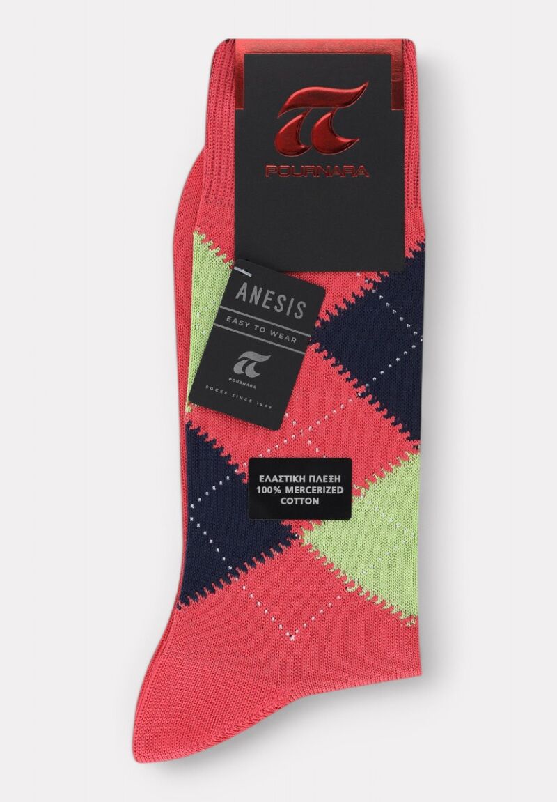 ANESIS Βαμβακερή Κάλτσα Pournara Με Ρόμβους & Άνετη Εφαρμογή Coral
