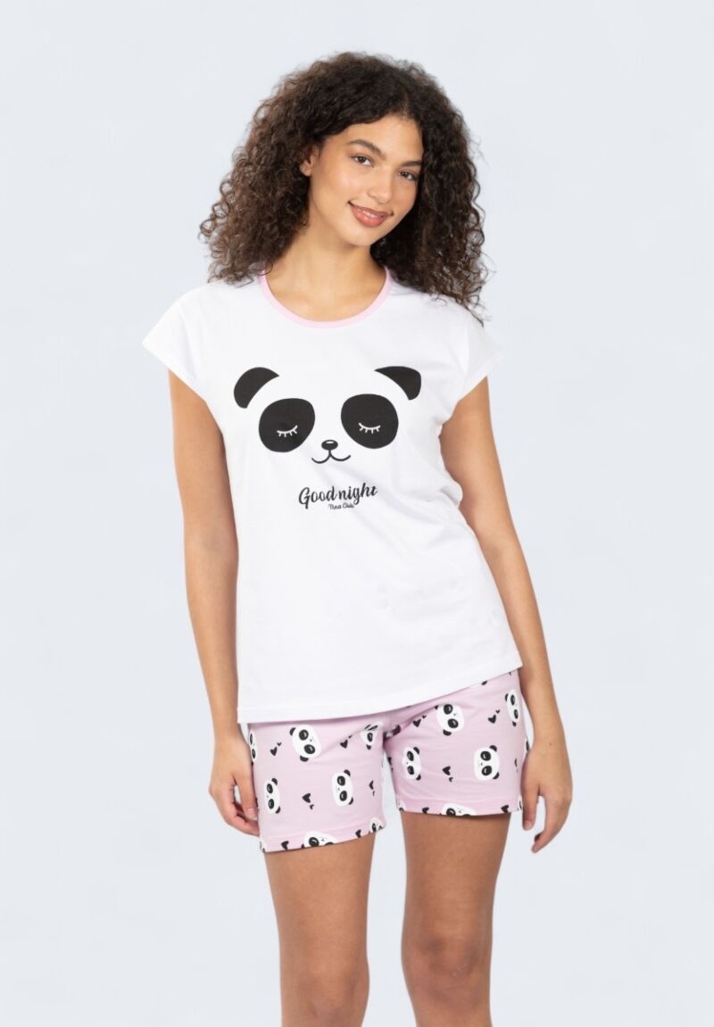 Γυναικεία Πιτζάμα Panda 100% Βαμβάκι Nina Club Ροζ