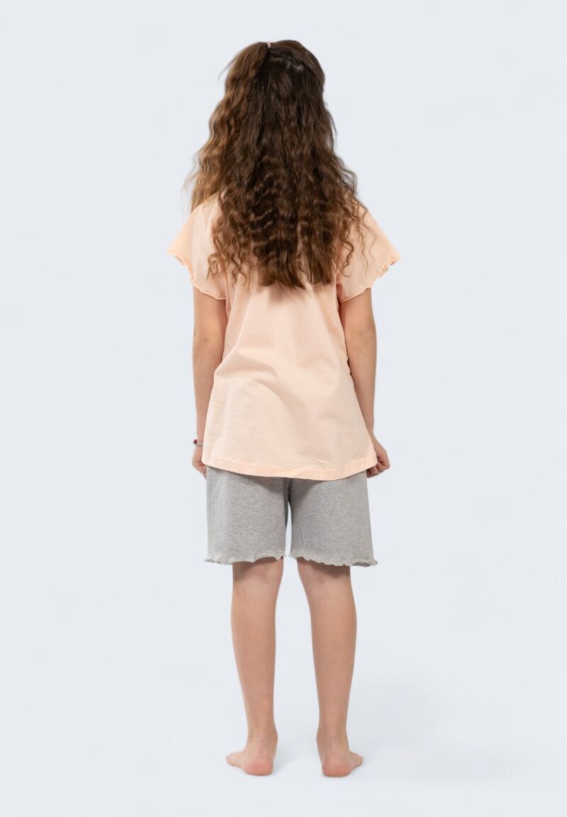 Παιδική Πιτζάμα Nina Club Meowscream Ροδακινί-Γκρι | 100% Βαμβάκι