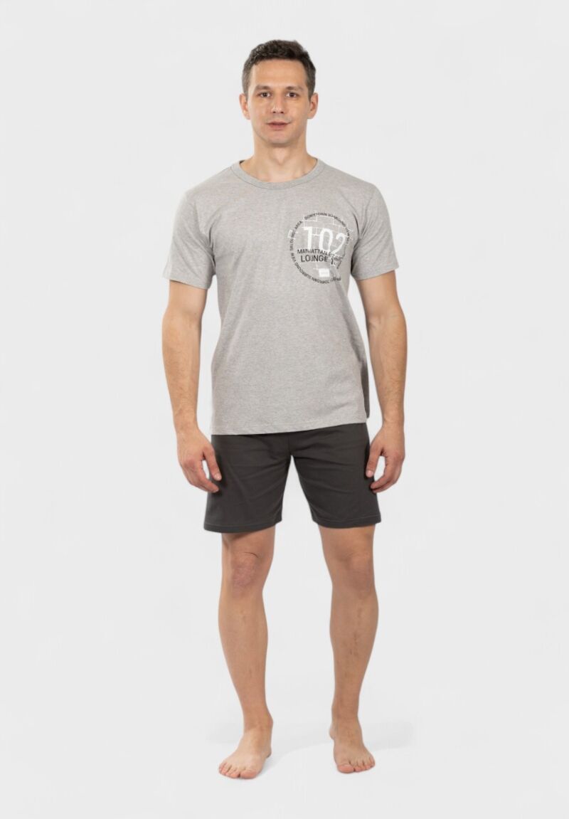 Ανδρική Πιτζάμα Nina Club 100% Βαμβάκι με κυκλικό logo “Lounge 102” Γκρί 