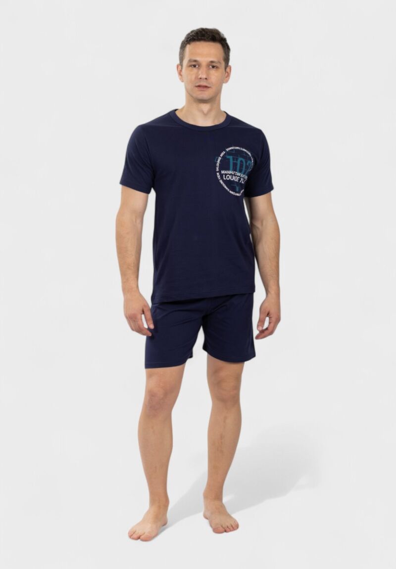 Ανδρική Πιτζάμα Nina Club 100% Βαμβάκι με κυκλικό logo “Lounge 102” Μπλέ 