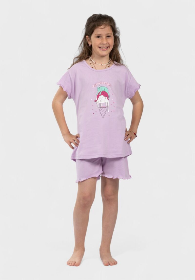 Παιδική Πιτζάμα Nina Club Meowscream Λιλά – 100% Βαμβακερή | Closet22