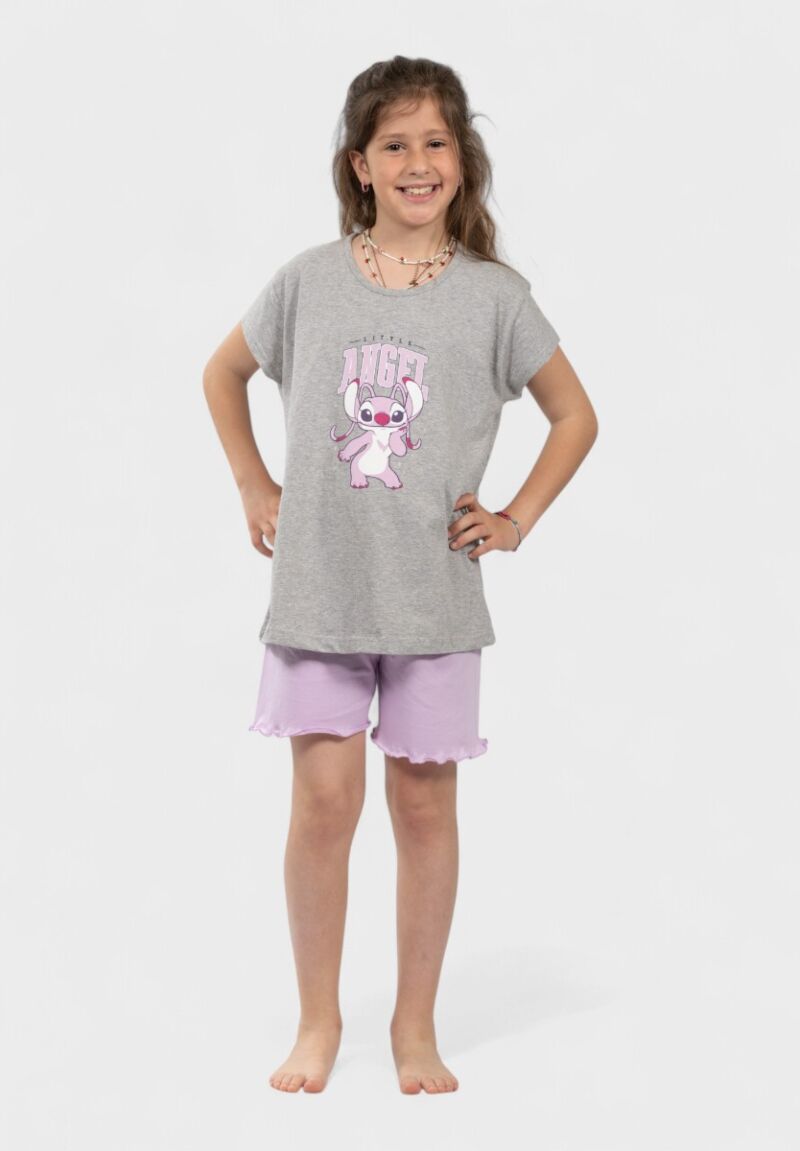 Παιδική Πιτζάμα Little Angel – Nina Club | Γκρι/Λιλά | 100% Βαμβάκι