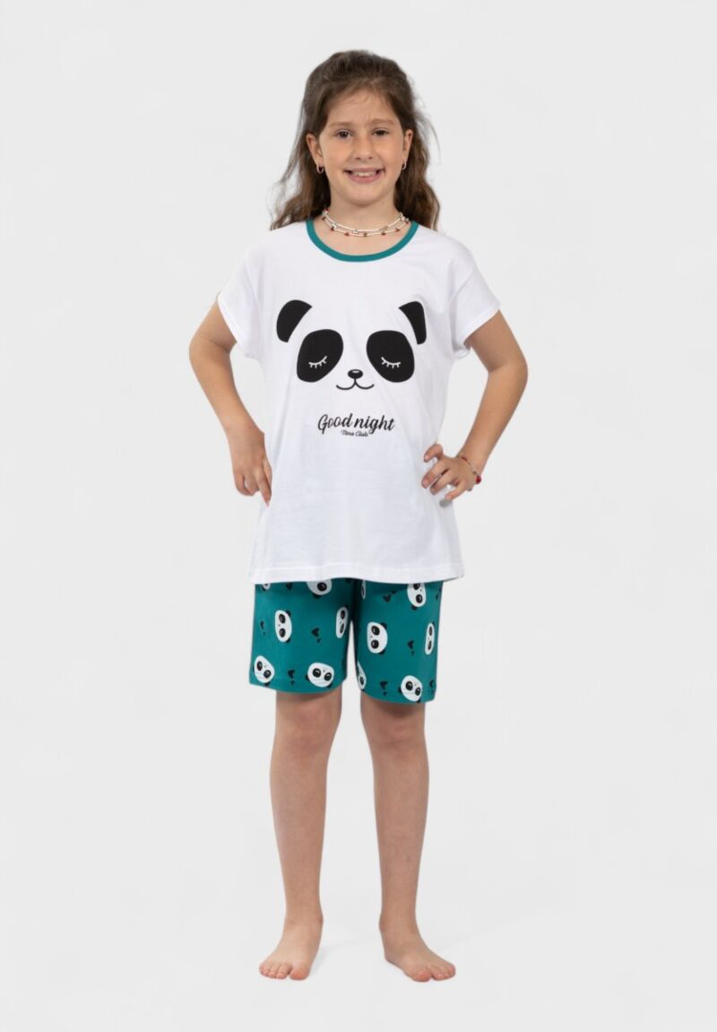 Πιτζάμα Εφηβική Panda Nina Club 100% Βαμβάκι Πράσινο