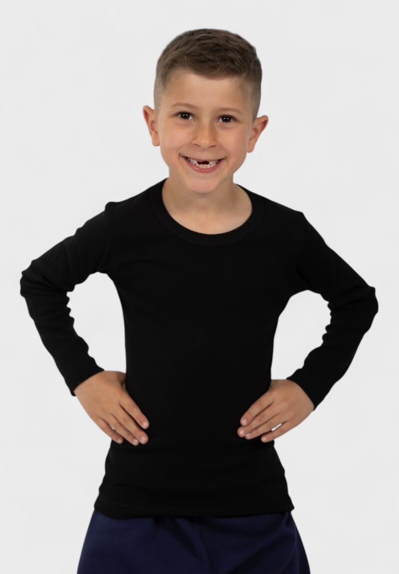 Παιδικό Φανελάκι Μακρυμάνικο 100% Βαμβακερό Μαύρο | Nina Club