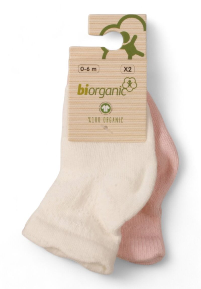 Κάλτσες Bebe από οργανικό βαμβάκι Biorganic Ecru & Pink 2 Τεμ