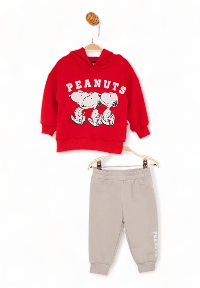 Βρεφικό σετ φόρμας με κουκούλα Cimpa με τον Snoopy κοκκινο-γκρι
