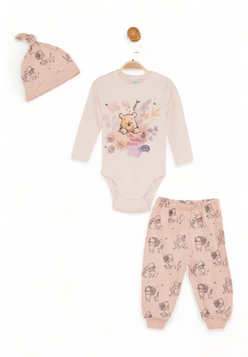 Βρεφικό Σετάκι Cimpa με μακρύ μανίκι Disney Winnie πούδρα 3τμχ
