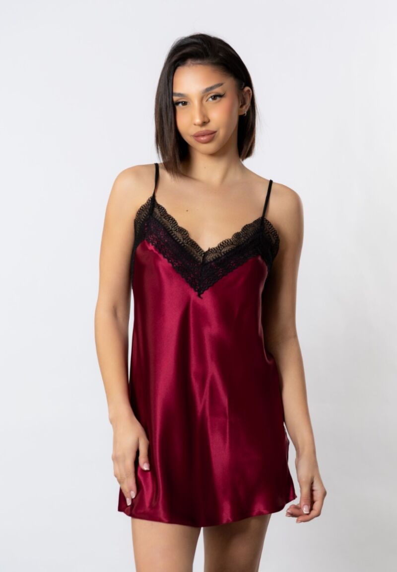 Νυχτικό σατέν Babydoll Cottonhill Lace Bordo