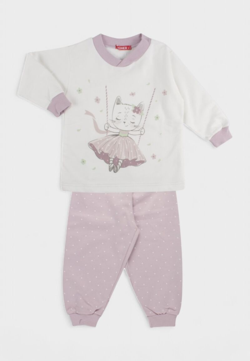 Πιτζάμα Βρεφική Βαμβακερή Φούτερ Χριστίνα Kitty 100% Βαμβάκι Σάπιο Μήλο