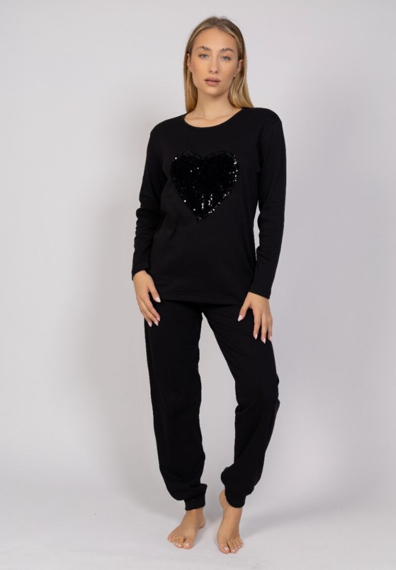 Πιτζάμα γυναικεία με παγιέτες Heart Cherry