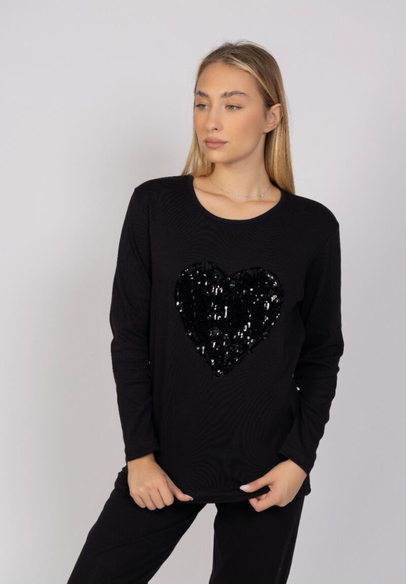 Πιτζάμα γυναικεία με παγιέτες Heart Cherry